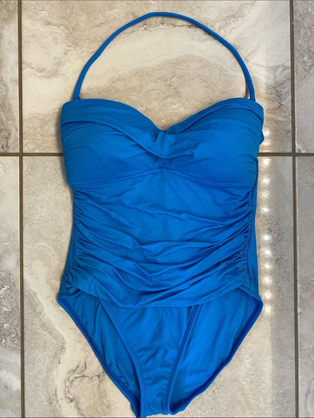 La Blanca Ruched Bright Blue One-Piece Swimsuit with Sweetheart Neckline